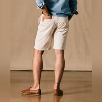 Flint and Tinder Men’s 365 Chino Shorts in cream - men's shorts - detail view