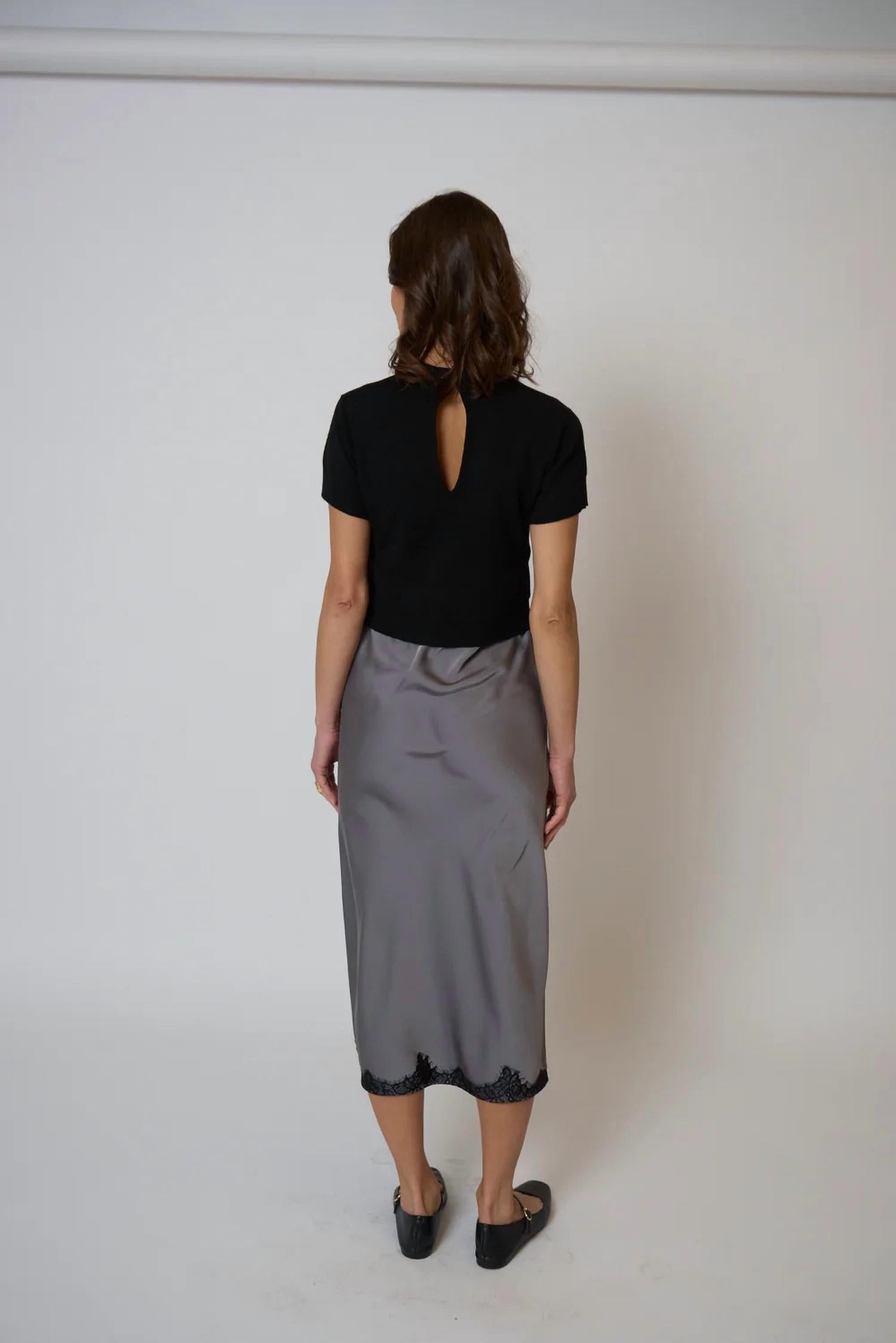 Central Park West Celeste lace and sweater combo dress in black - women's dress - detail view