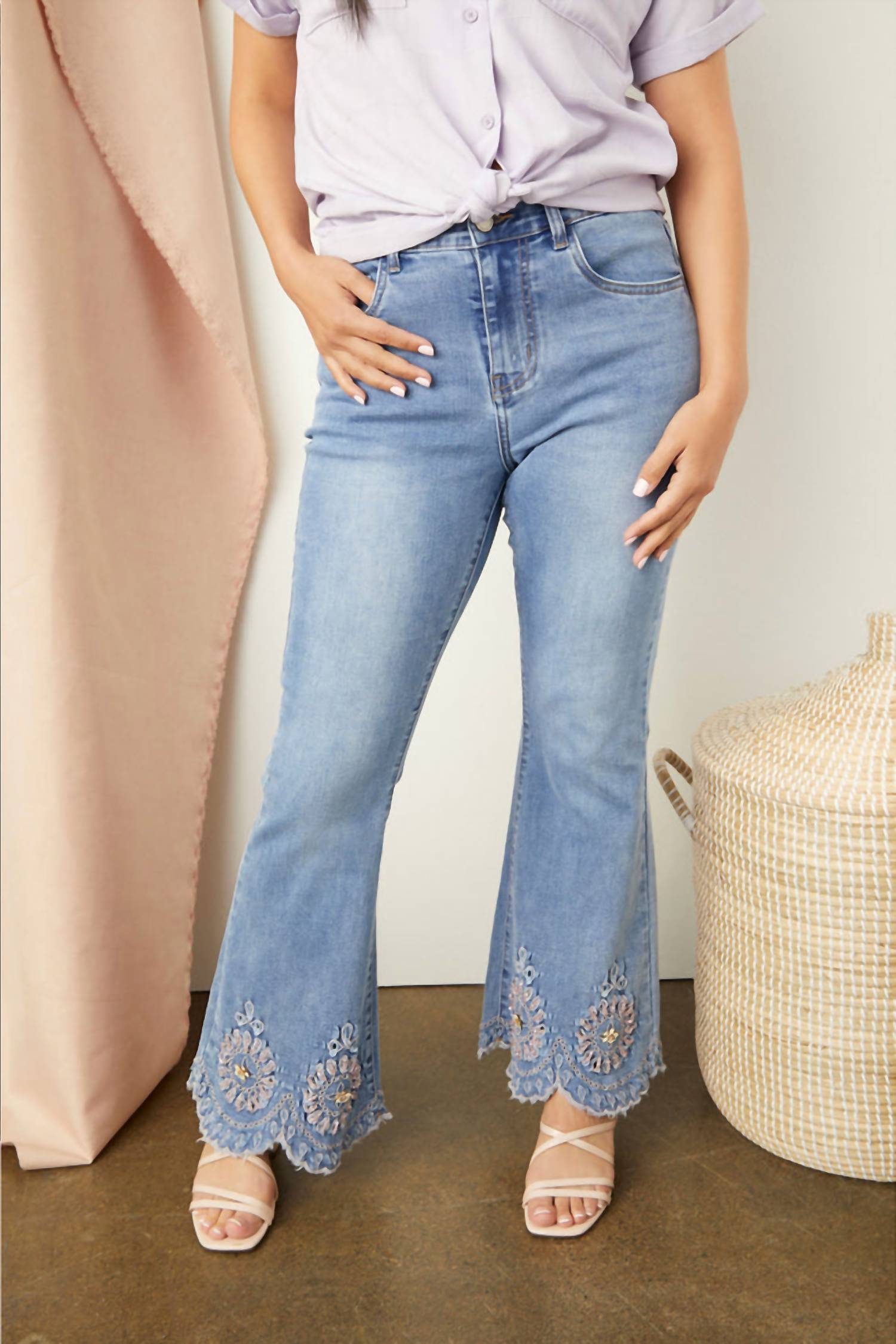 Coco + Carmen - Everstretch Flare With Hand Bead Embroidered Jean
