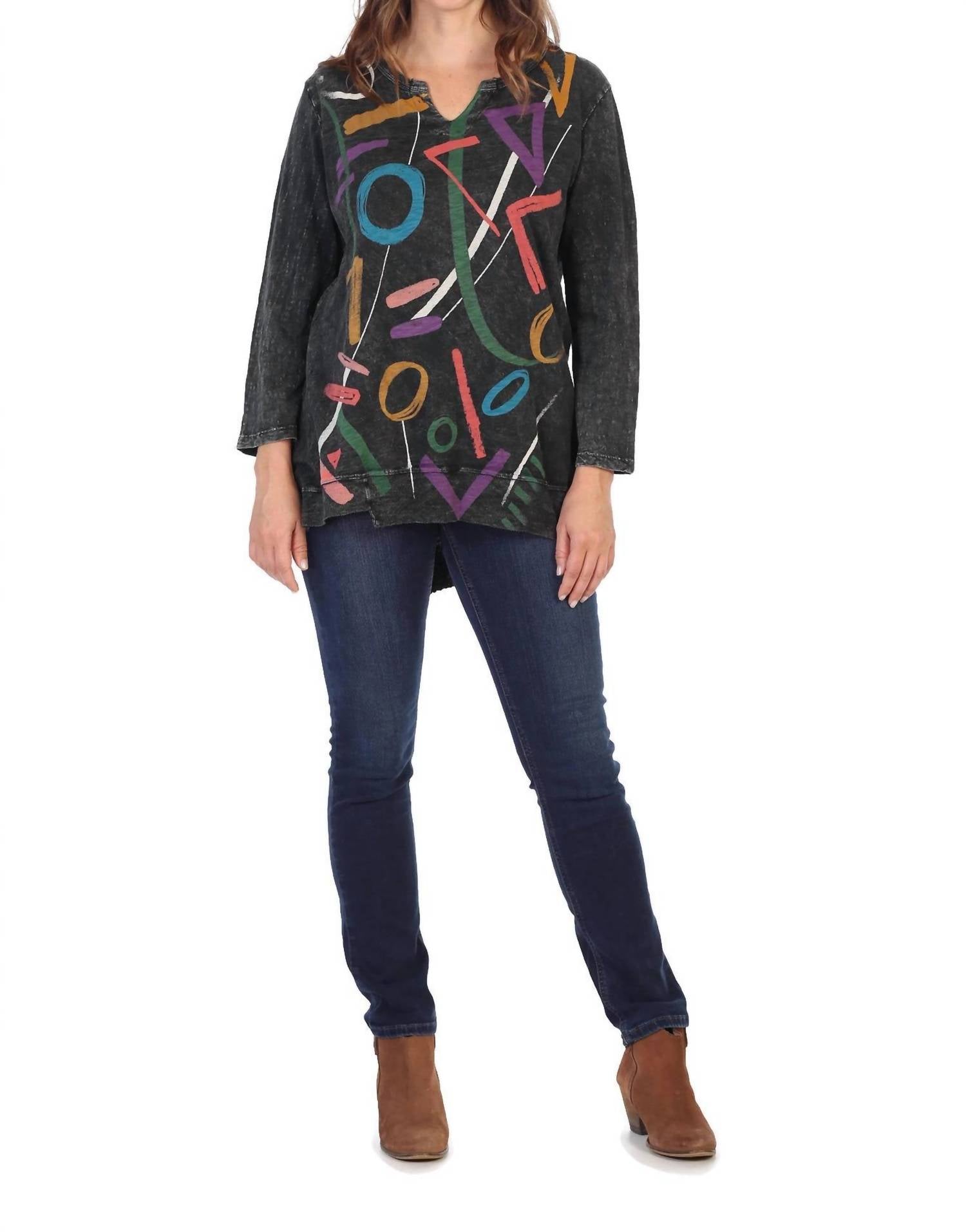 Jess & Jane - Highlight Mineral Washed Split V-Neck Tunic