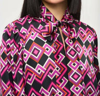 Joseph Ribkoff - Geometric Pussy Bow Satin Shift Dress