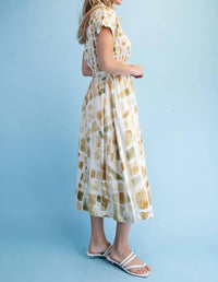 Gigio - Neutral Tile Print Midi Dress