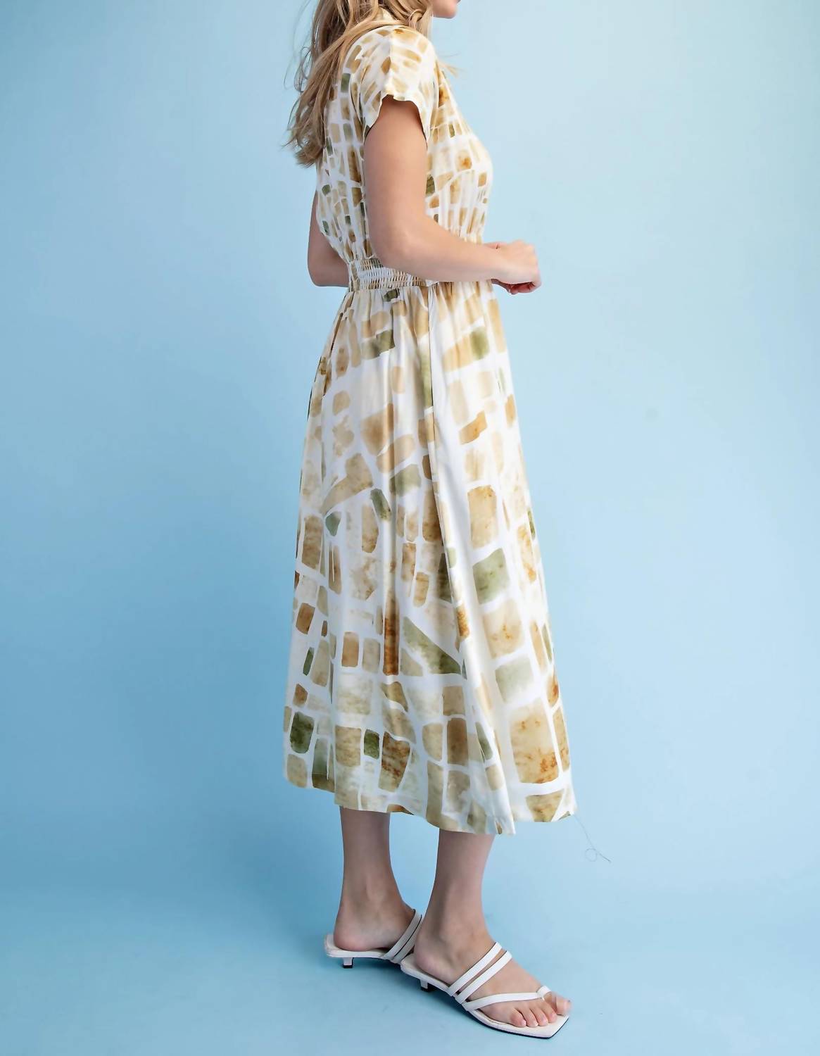Gigio - Neutral Tile Print Midi Dress