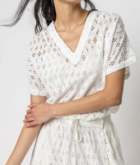 Lilla P - Eyelet Drawstring Dolman V-neck Top