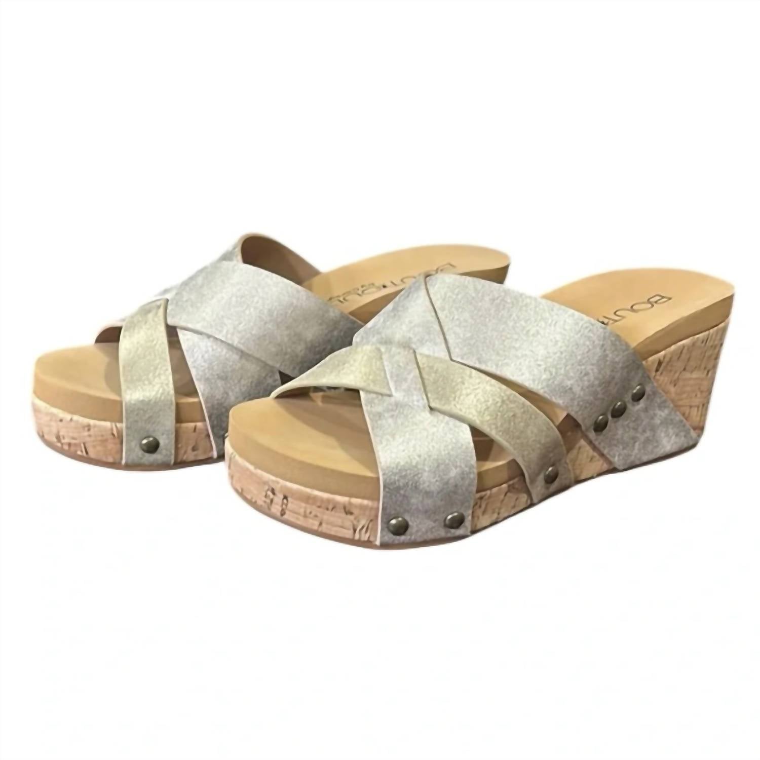 Corkys Footwear Women's Amuse Wedge Heel Sandal in gold - women's shoe - detail view