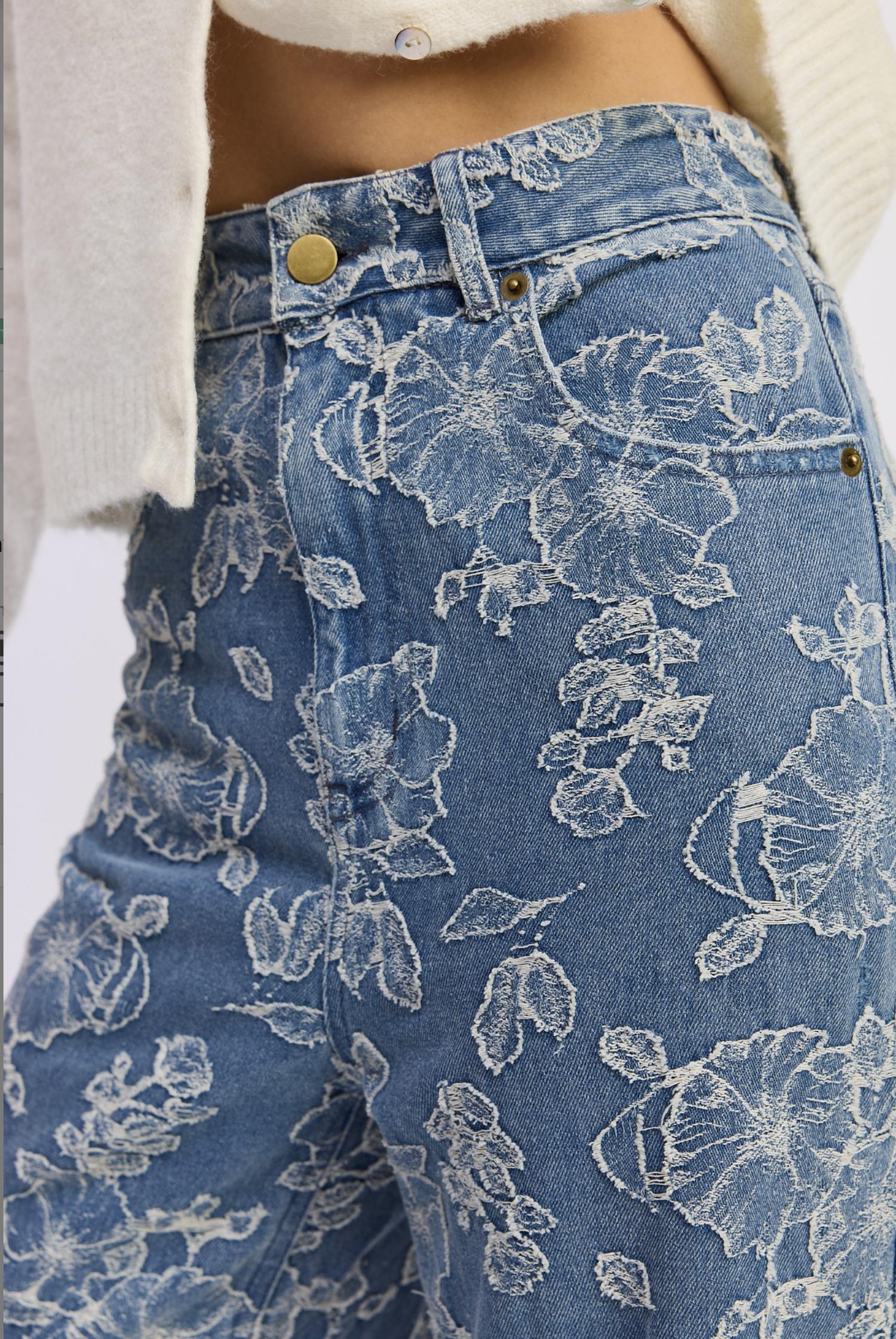 En Saison - Floral Distressed Denim Pants