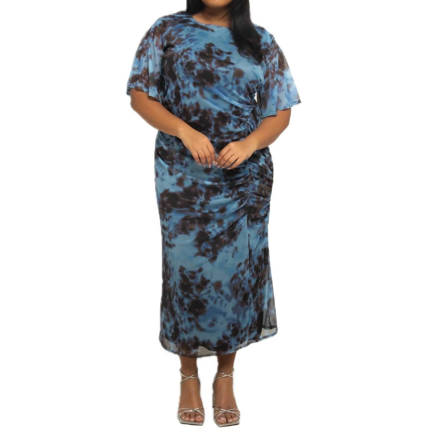 Fashion Szn Curve - Short Sleeve Abstract Mesh Midi Dress - Plus Size