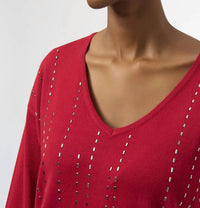 Joseph Ribkoff Iron-on V-neck Pullover Sweater Top in deep cherry - women's sweater - alternate view