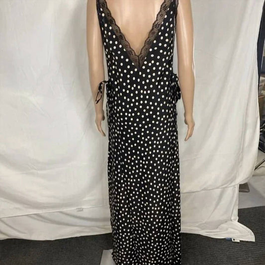 Rumored - Women's Dolly Ditsy Dot Lace Trim Midi Dress