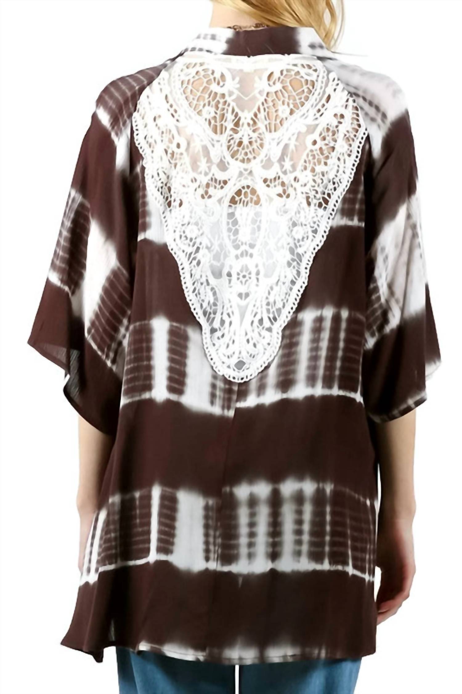 Kori - Tie Dye Lace Crochet Back Kimono