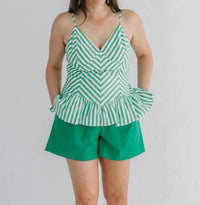 Skies Are Blue - Striped Sleeveless Peplum Top With Chevron Bodice