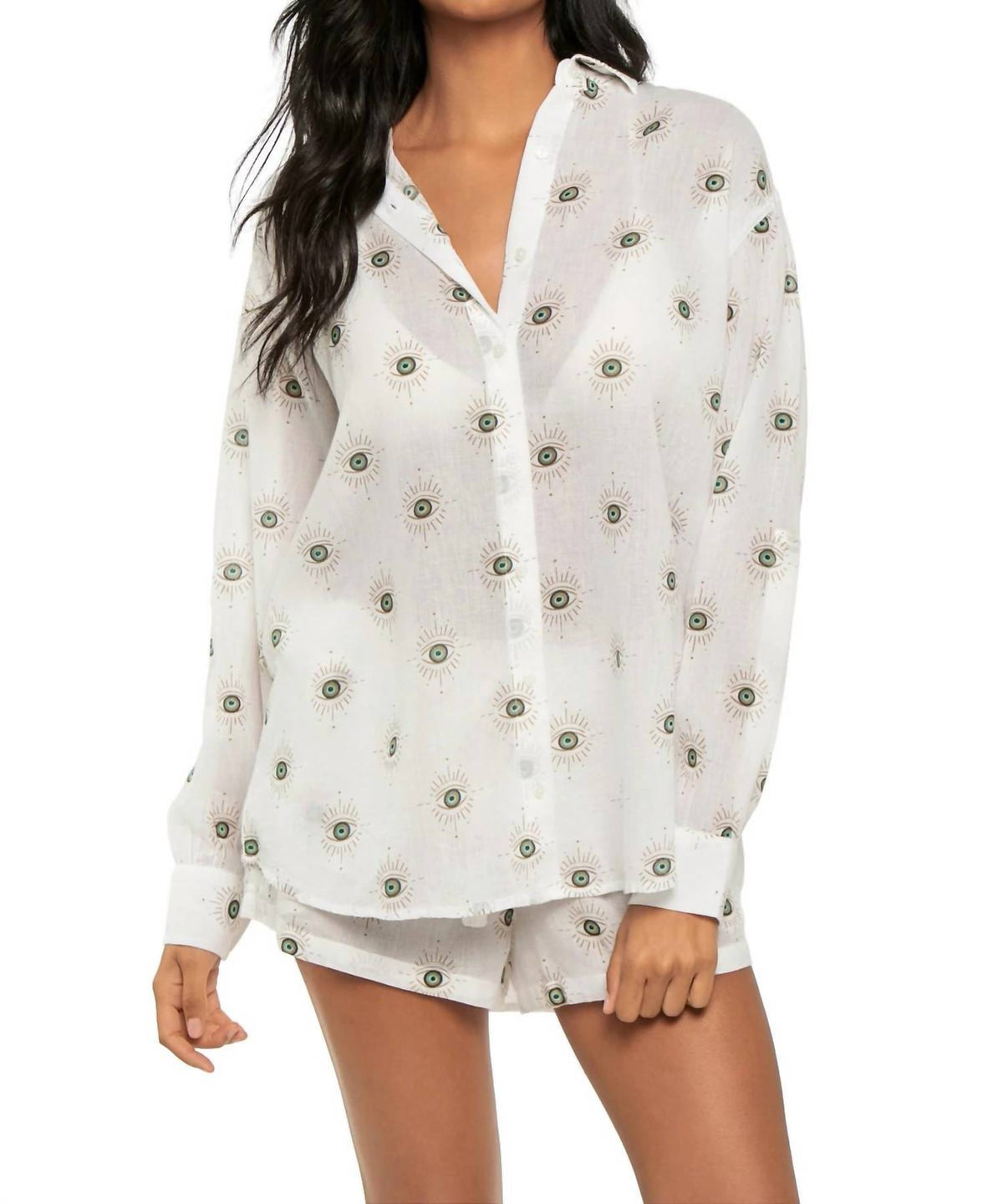 Elan - Women's Evil Eye Button Down Top