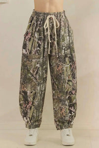 Veveret Camo Printed French Terry Pant in green - women's pants