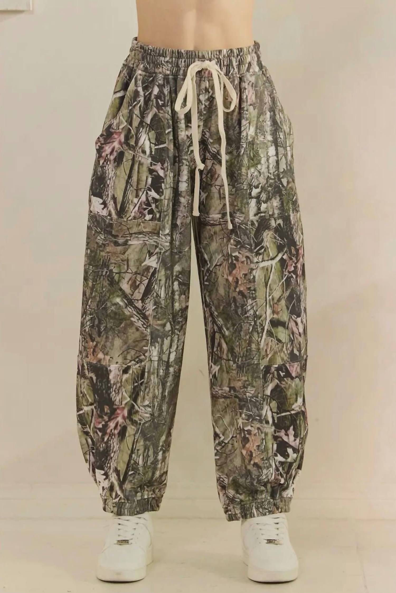Veveret Camo Printed French Terry Pant in green - women's pants