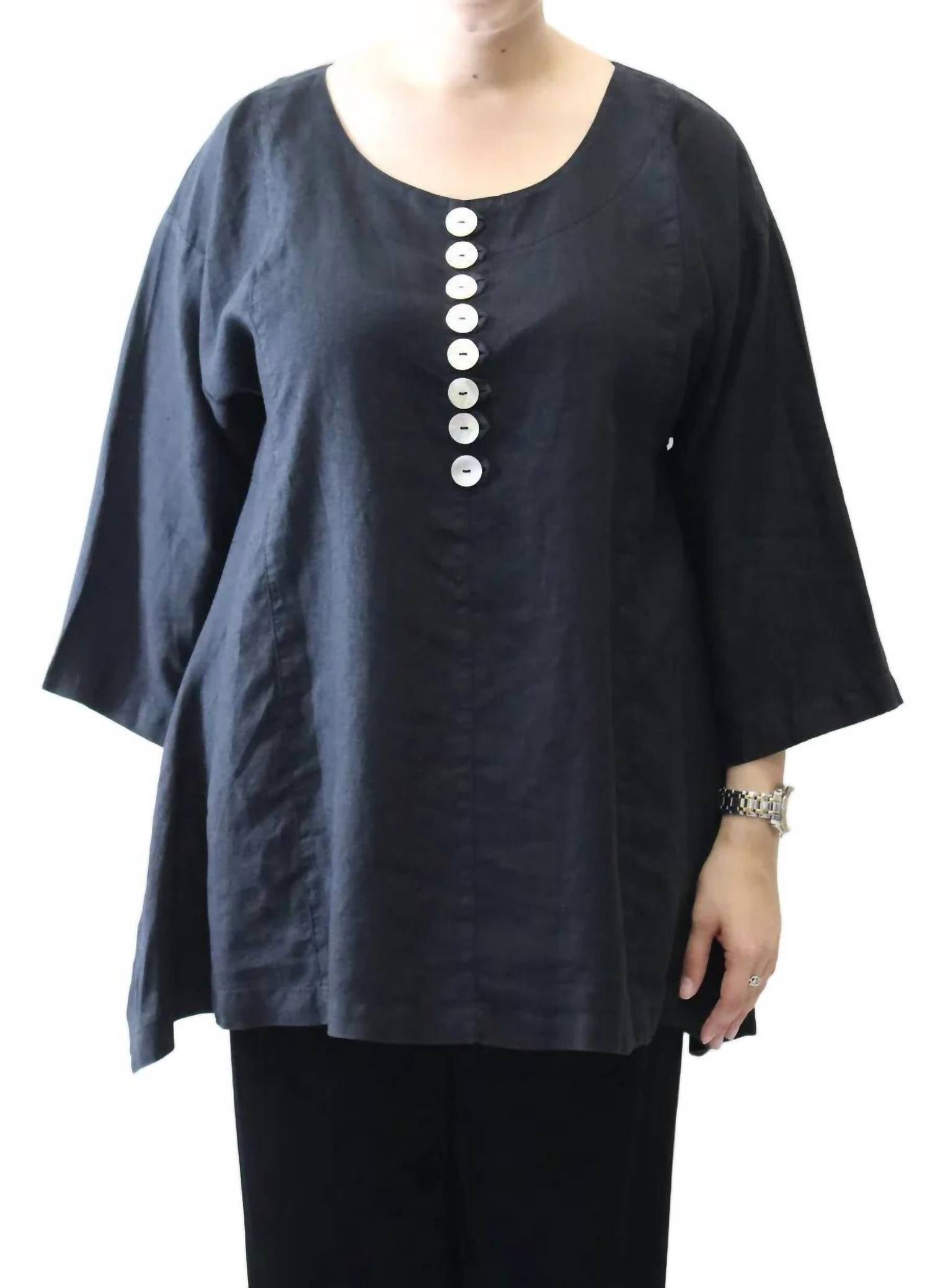 Mosaic - Scoop Neck Button Linen Top