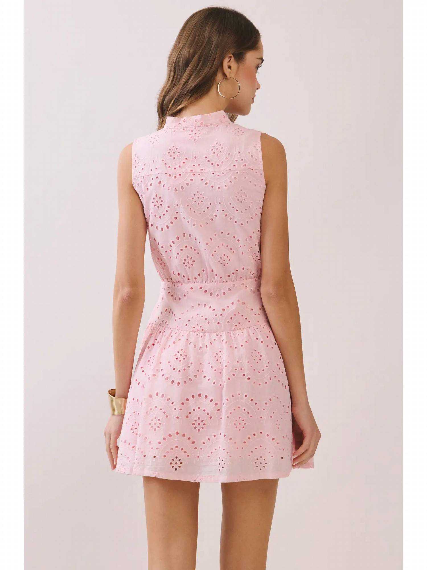 Tcec - Eyelet Lace Button Front Dress