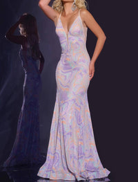 JOVANI Mermaid V Neckline Gown in multi - women's dress