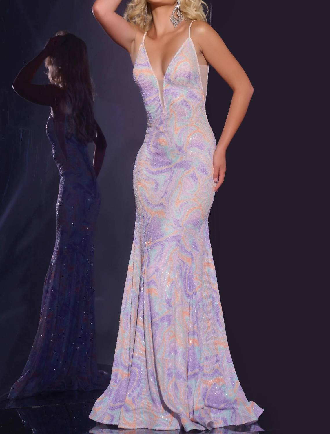 JOVANI Mermaid V Neckline Gown in multi - women's dress