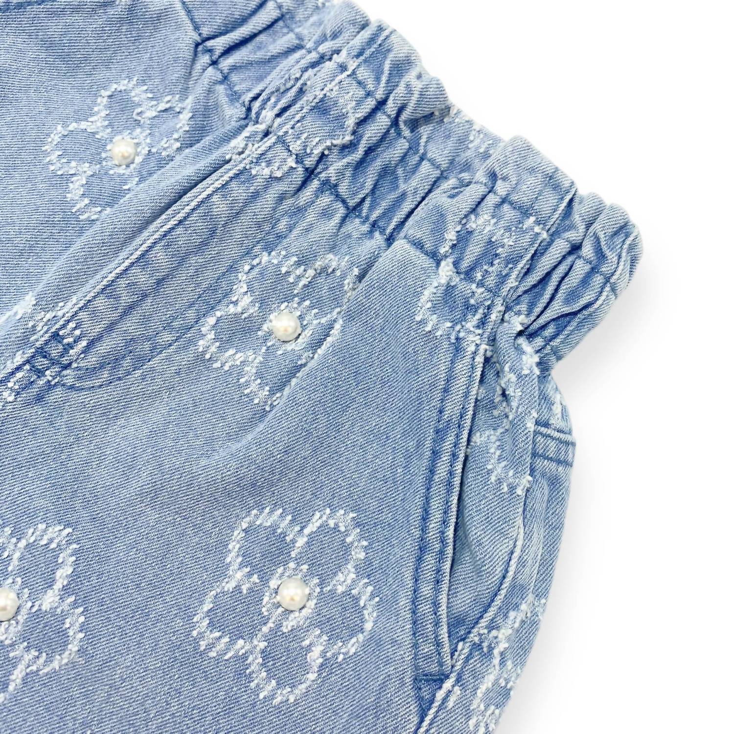 doe a dear Girl's Floral Shorts in denim - kids' shorts - alternate view
