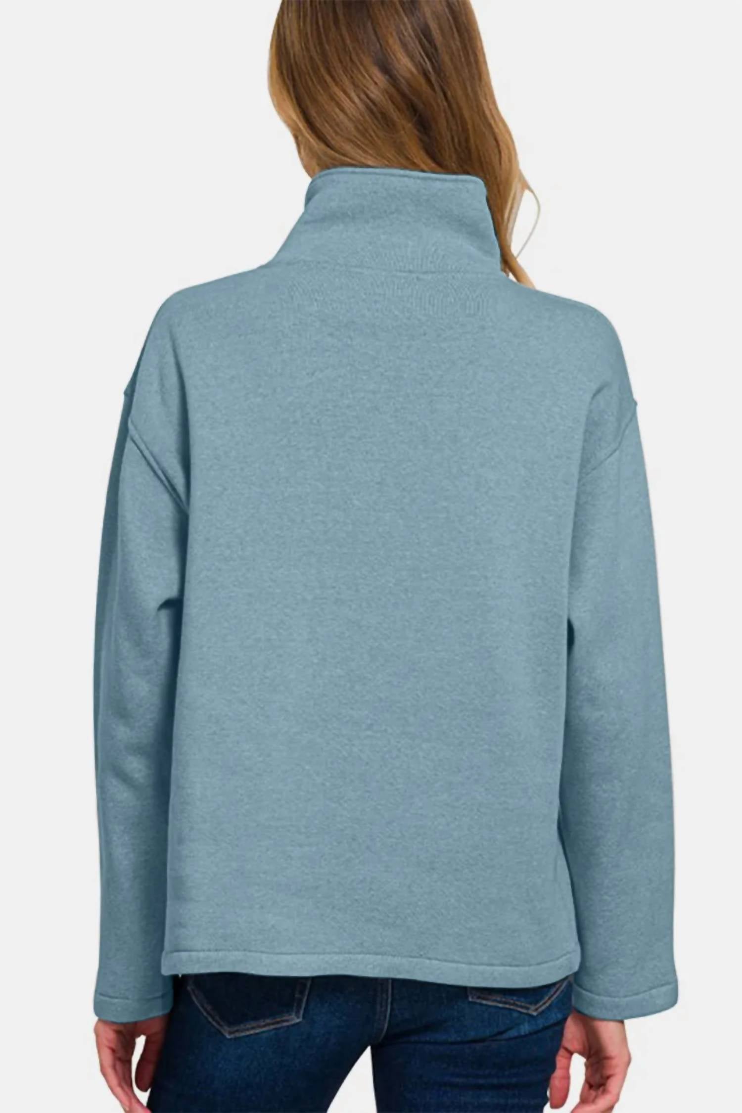 Zenana - Turtleneck Half Snap Fleece Sweatshirt