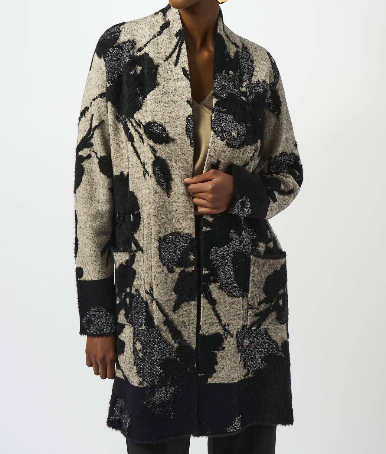 Joseph Ribkoff - Abstract Jacquard Sweater Knit Long Cardigan