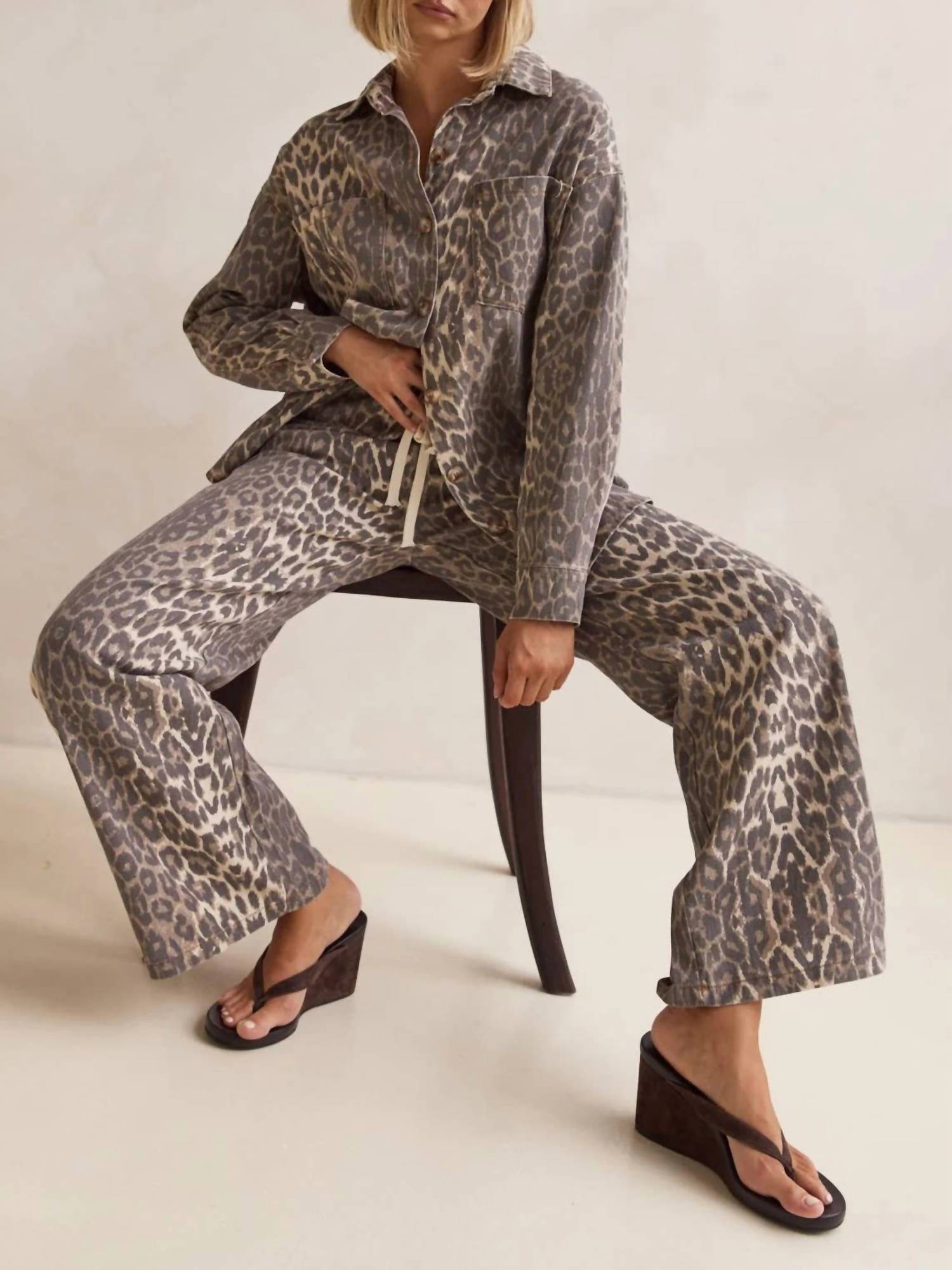 Rosa Clothing Effortless And Chic Stripe Bar Long Pants in leopard - women's pants - view 7