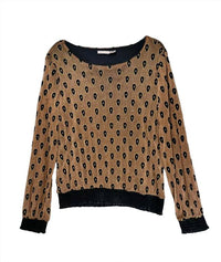 ESQUALO Women Scoop Neck Long Sleeve Top in bronze black - women's blouse