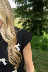 DAVI & DANI Chic Charm Top with Bows in black - women's t-shirt - detail view