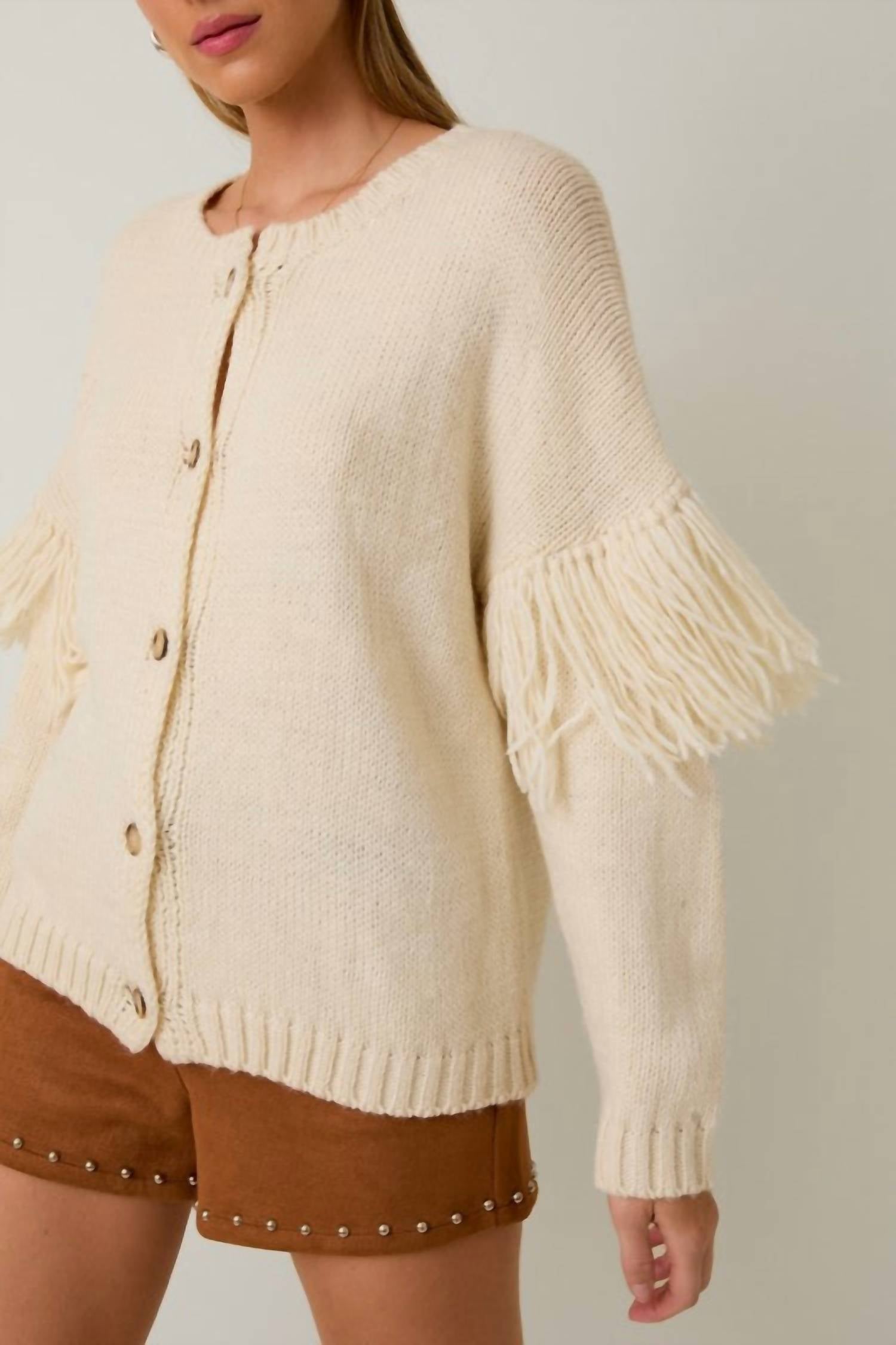 Sunday Edition - Round Neck Long Sleeve Fringe Cardigan