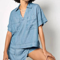 Apricot - Open Collar Slub Blouse