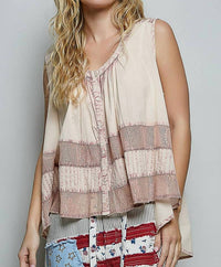 Pol - Sleeveless Crochet Woven Blouse Top