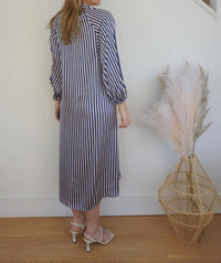 NIBI MTK Willa Shirt Dress in navy cream stripe - women's dress - detail view