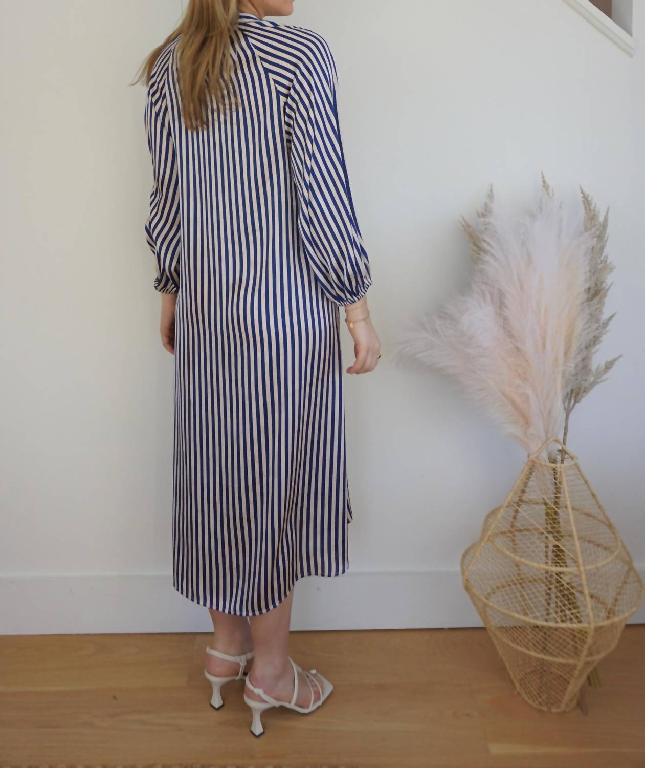 NIBI MTK Willa Shirt Dress in navy cream stripe - women's dress - detail view