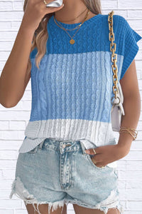 Anna-Kaci - Color Block Knit Short Sleeve Pullover