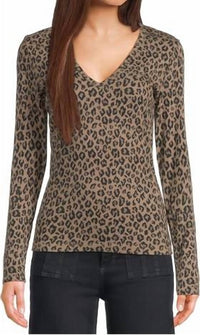 Michael Stars - Remi Leopard Print Ultra Rib Long Sleeve V Top