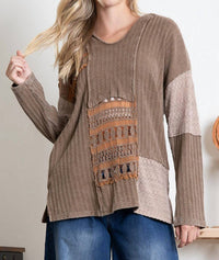 Blue Velvet - MULTI FABRIC LACE INSET HOODED TOP