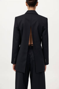 St. Agni Split Back Blazer in black pinstripe - women's jacket - detail view