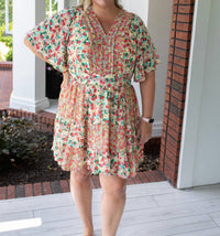 GiGiO Smocked V Neck Mini Dress in orange blossom - women's dress