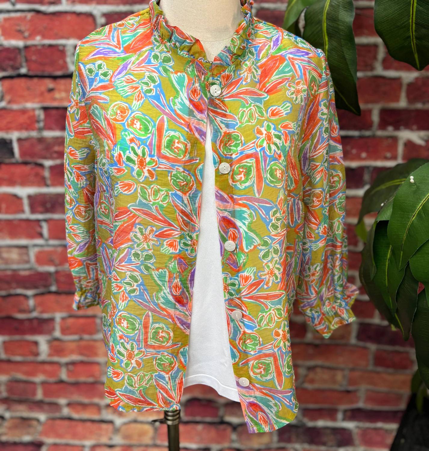 Trisha Tyler - Women's Floral Ruffle Collar Blouse Jacket