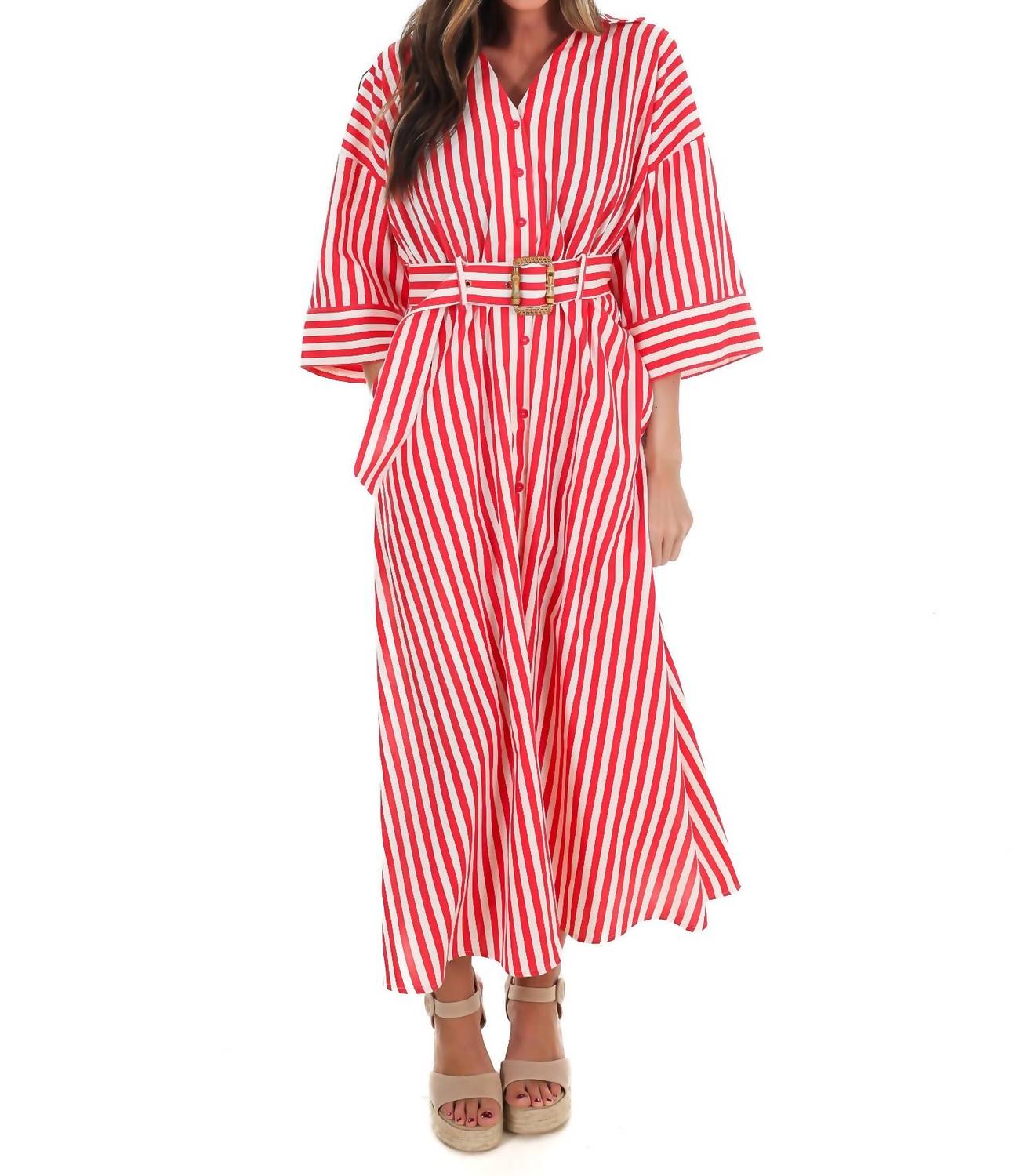 Entro - Sail Away Stripe Midi Shirt Dress