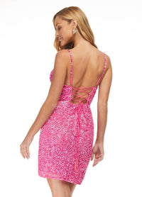 ASHLEYlauren Fitted Hand-beaded Cocktail Dress in neon pink - women's dress - alternate view