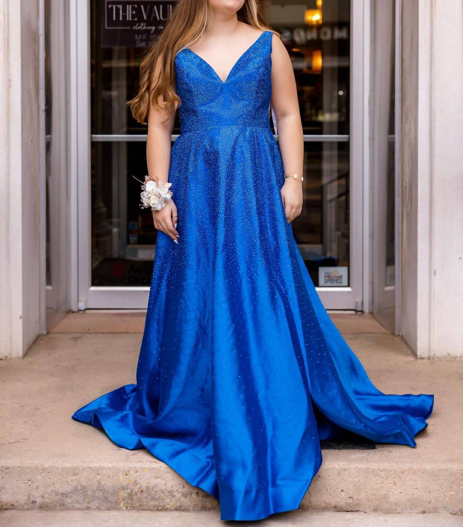 Sherri Hill Women's A-Line V-Neck Prom Dress in royal - women's dress