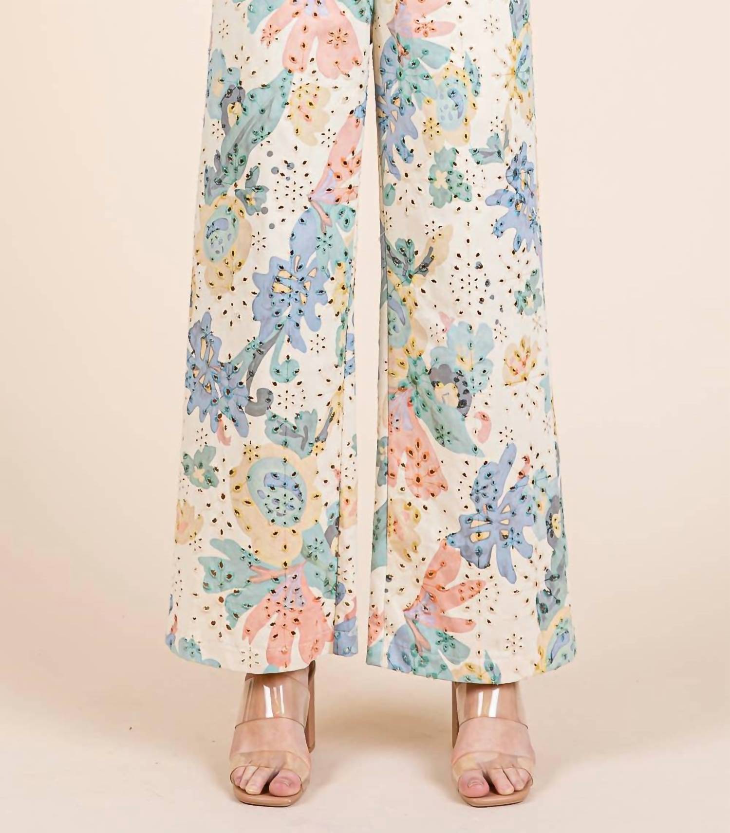 Geegee - Women's Floral Eyelet Lace Straight Leg Pants