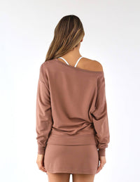 glyder Off Shoulder Long Sleeve Top in mocha - women's top - view 4