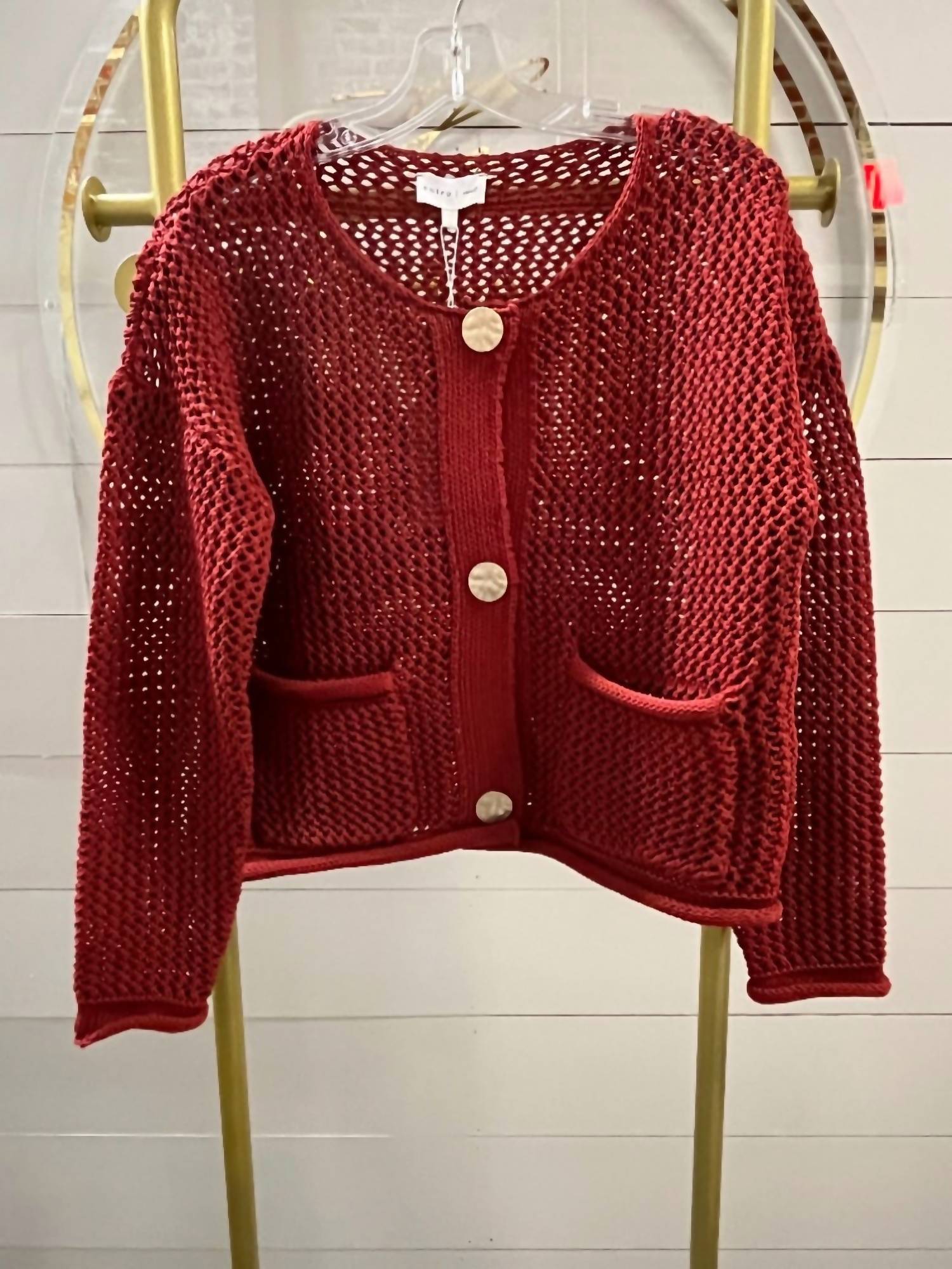 entro Women's Open Knit Sweater in rust - women's cardigan