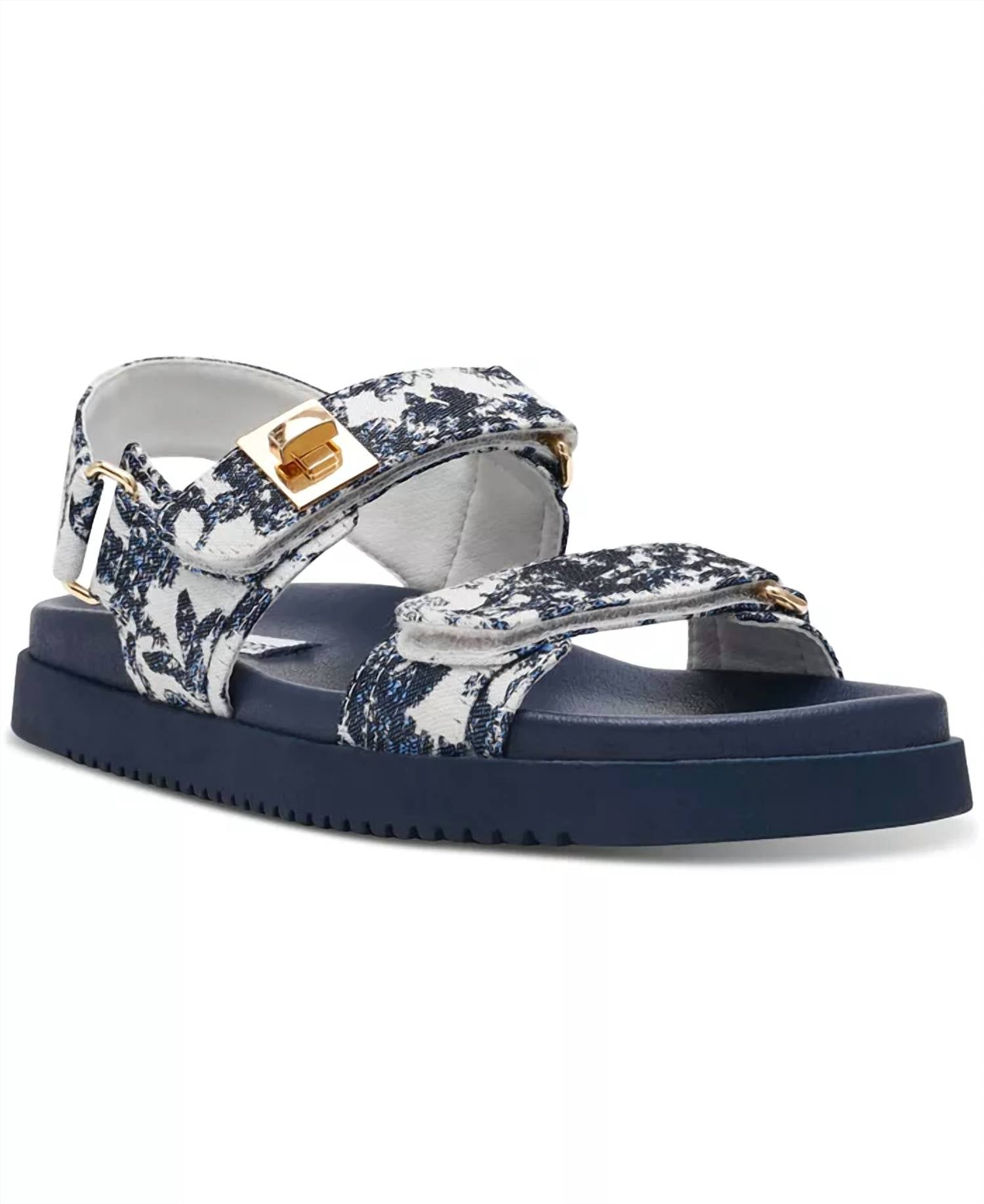 STEVE MADDEN Women's Mona Slingback Footbed Sandals in navy multi - women's sandal - detail view