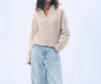 White + Warren - Cashmere Cable Long Sleeve Polo Top