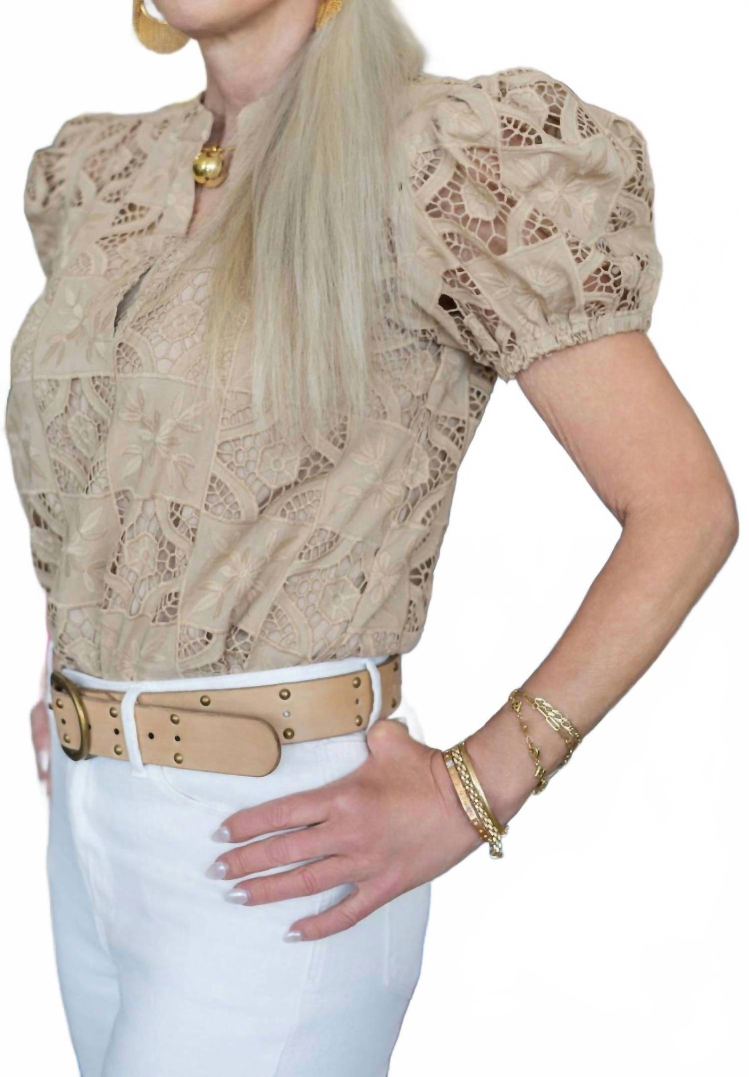 Current Air - Split Neck Floral Lace Blouse With Lining