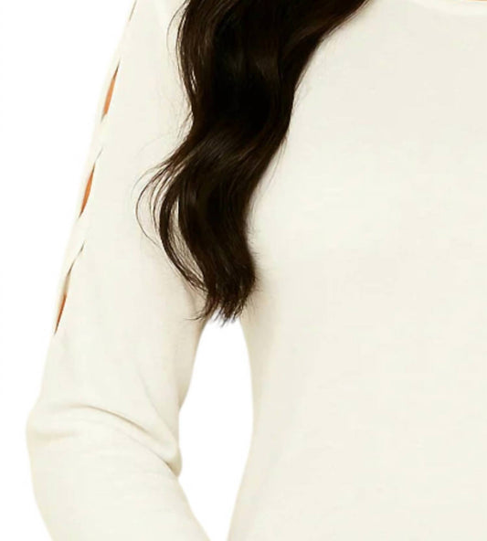 French Kyss - Soft Stretch Sleeve Lattice Crew Neck Top