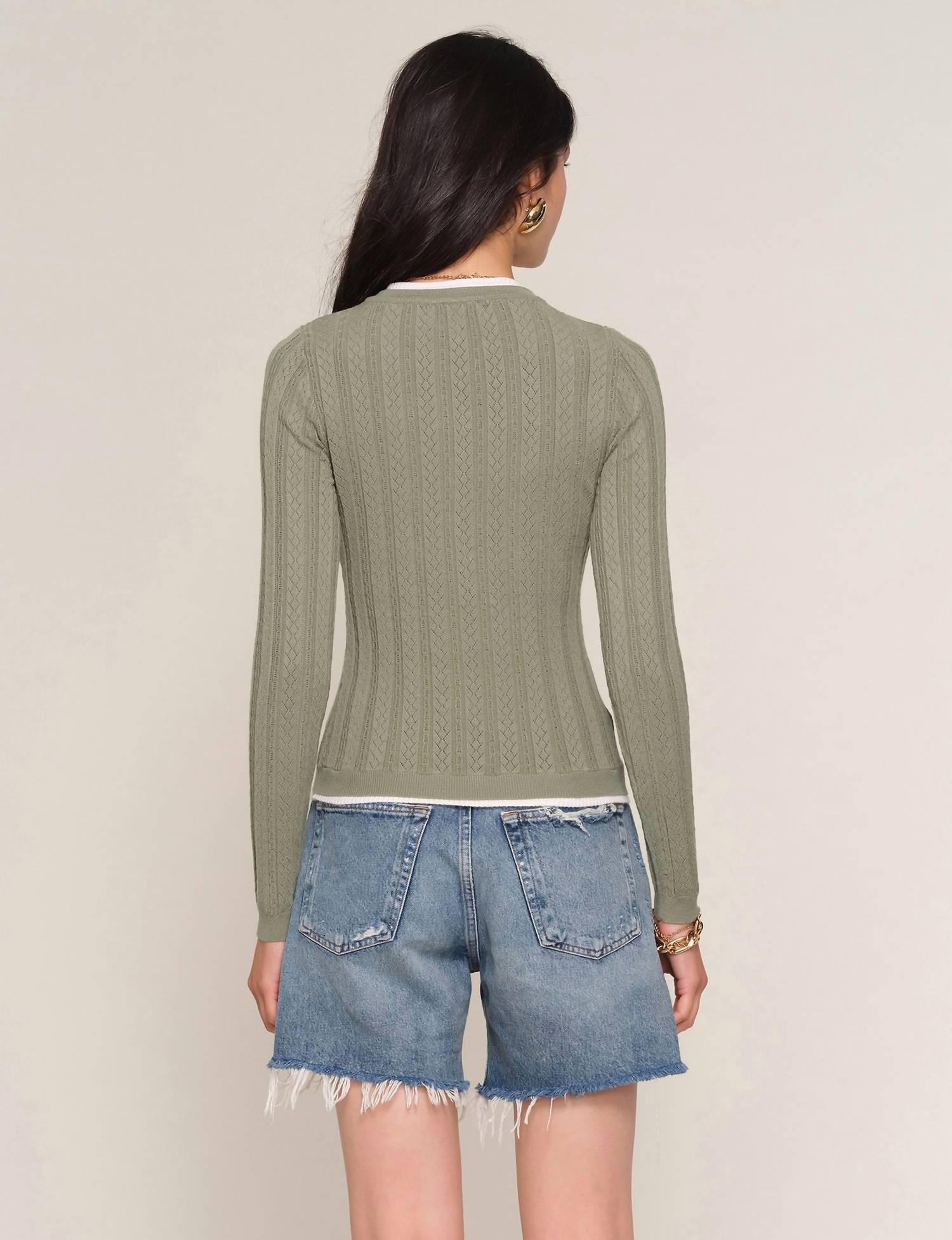 heartloom Tommy Long Sleeve Cardi Sweater in sage - women's sweater - alternate view